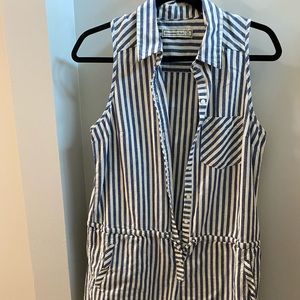 blue and white stripped romper